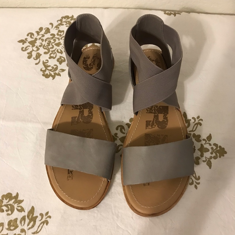 Grey leather criss cross sandals